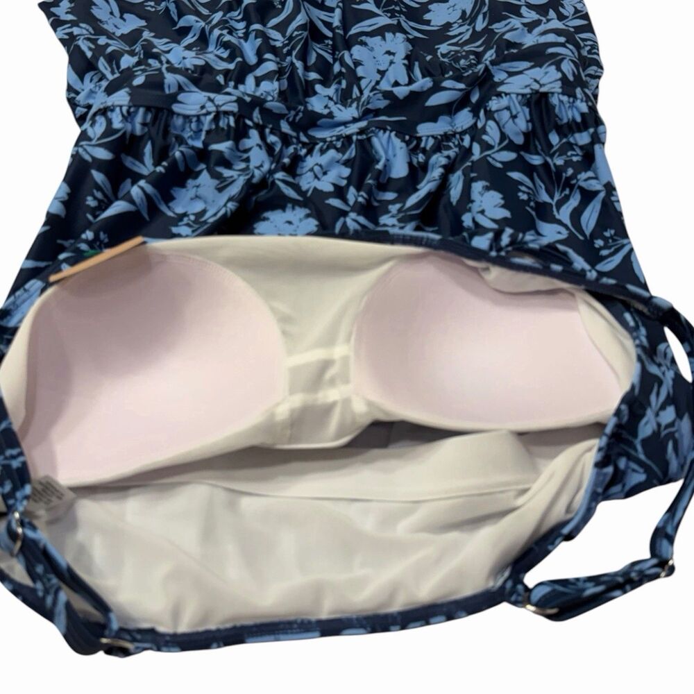 Plus Size Swim Romper 18 20 Blue Floral Pockets Lined Beach Vacation Swimsuit - Picture 8 of 16